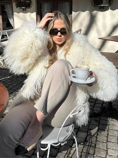 Faux Fur Warm O Neck Long Sleeve Crop Oversized Coat