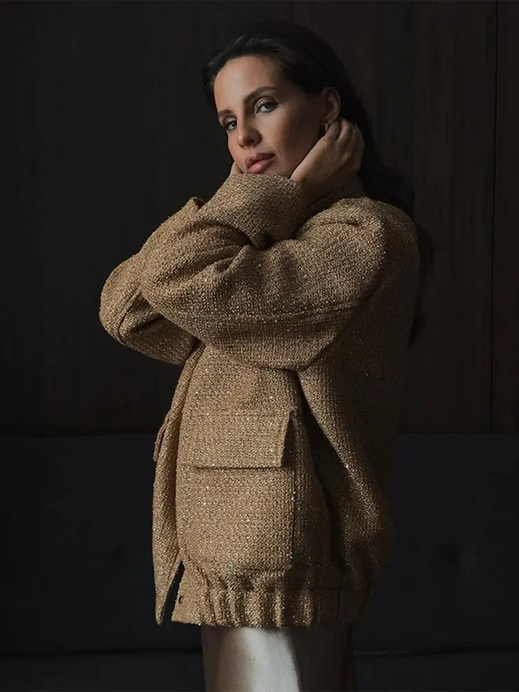 Golden Shiny Double Cropped New Warm High Coat