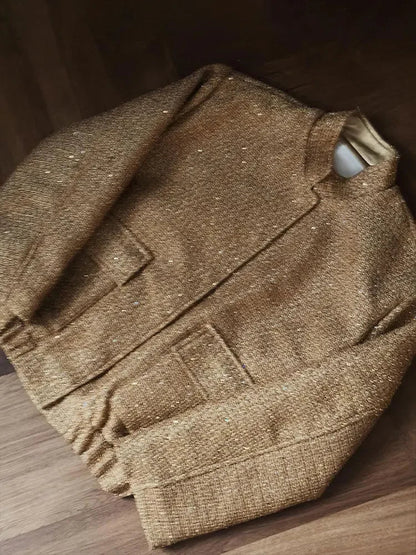 Golden Shiny Double Cropped New Warm High Coat