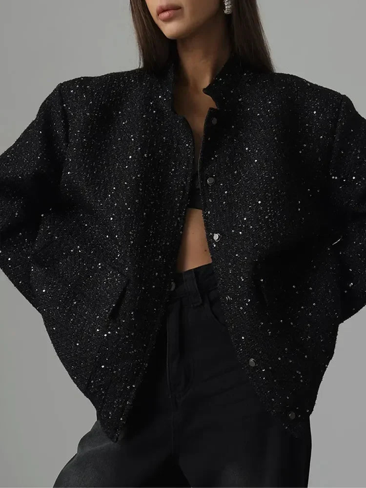Golden Shiny Double Cropped New Warm High Coat