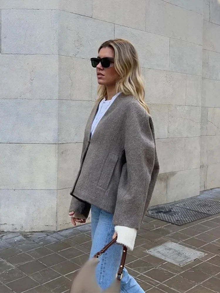 Single Breasted Cotton V Neck Long Loose Coat