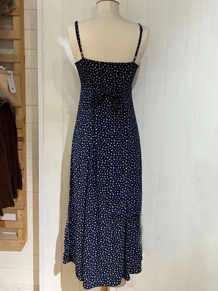 Print Summer Slim A-line Long Female Slim Midi Dresses