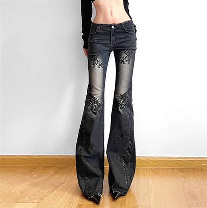 Gothic Y2k Flare Jeans 90s Aesthetic Low Waist Pants