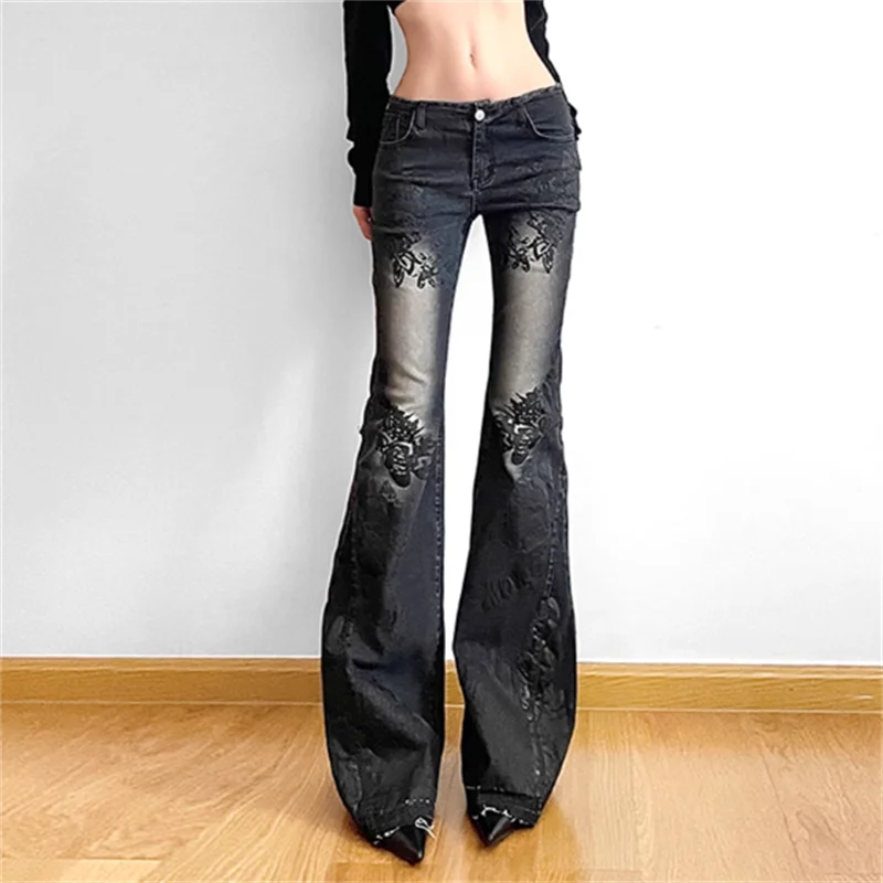 Gothic Y2k Flare Jeans 90s Aesthetic Low Waist Pants