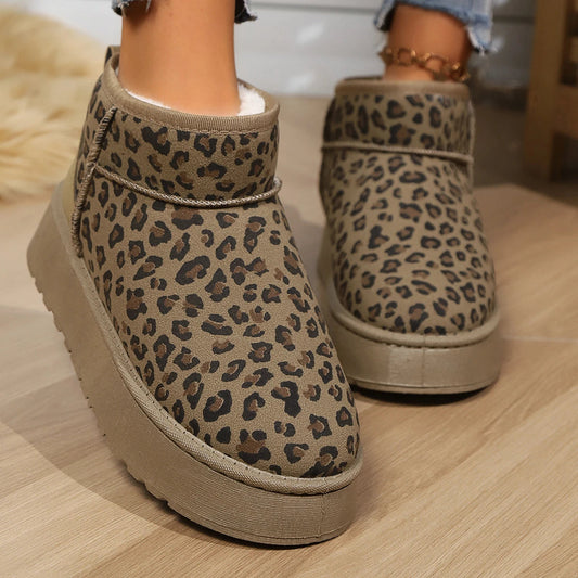 Leopard Print Non-slip Wear-resistant Plush Short Snow Boot