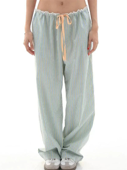 Stripe Drawstring Wide Leg Sweatpant Pant