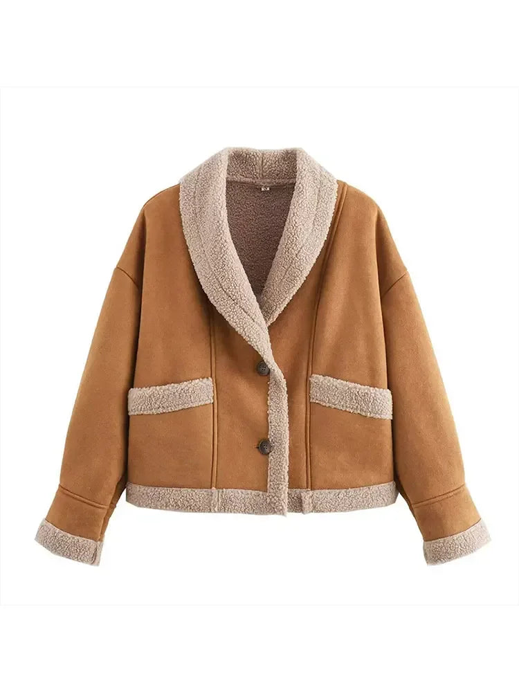 New Lamb Wool Thick Autumn Winter Lapel Buttons Warm Coat