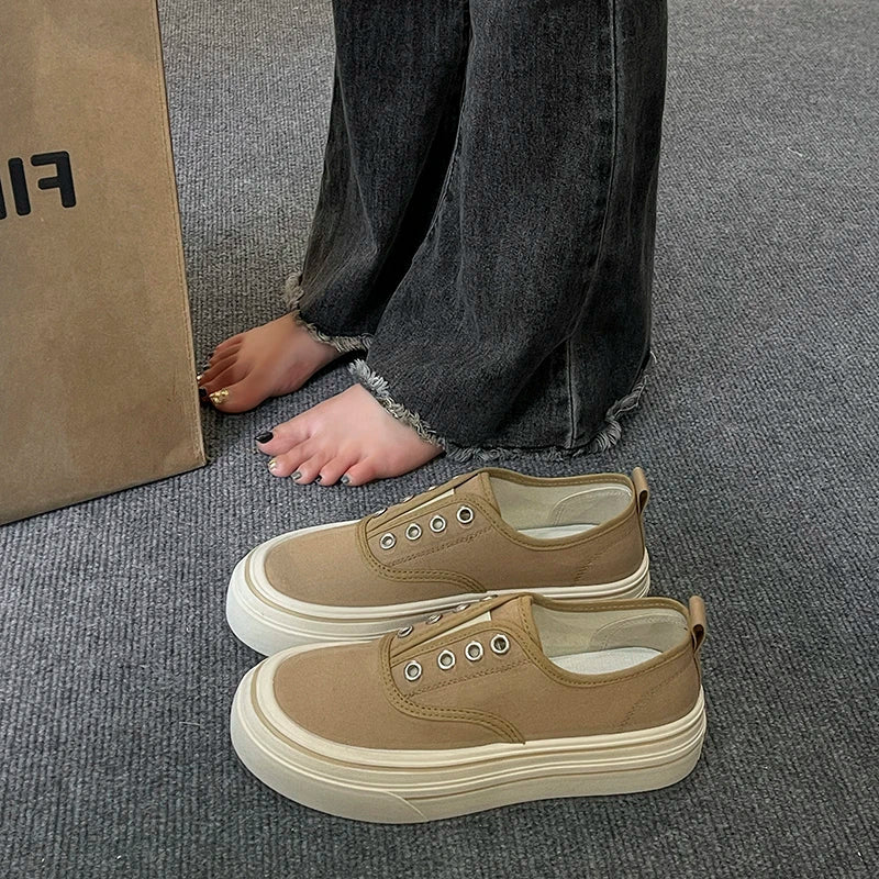 Outdoor Walking Canvas Shoes New Jogging Sneakers Slip-on Woman Vulcanized Flat Loafers Zapatillas