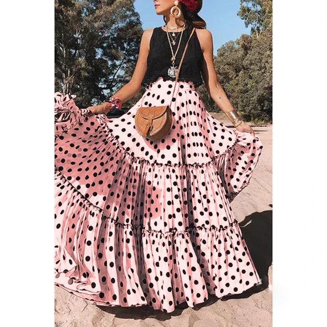 Dressbetty - Fairy Maxi Ruffle Polka Dot Skirt