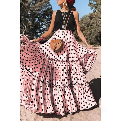 Dressbetty - Fairy Maxi Ruffle Polka Dot Skirt