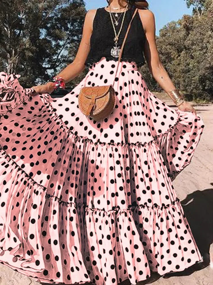 Dressbetty - Fairy Maxi Ruffle Polka Dot Skirt