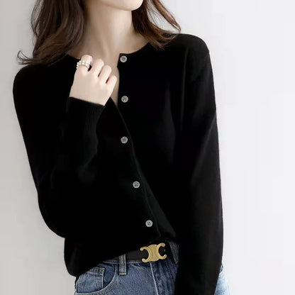 Single Breasted Long Sleeve Round Neck Autumn Winter Cardigan