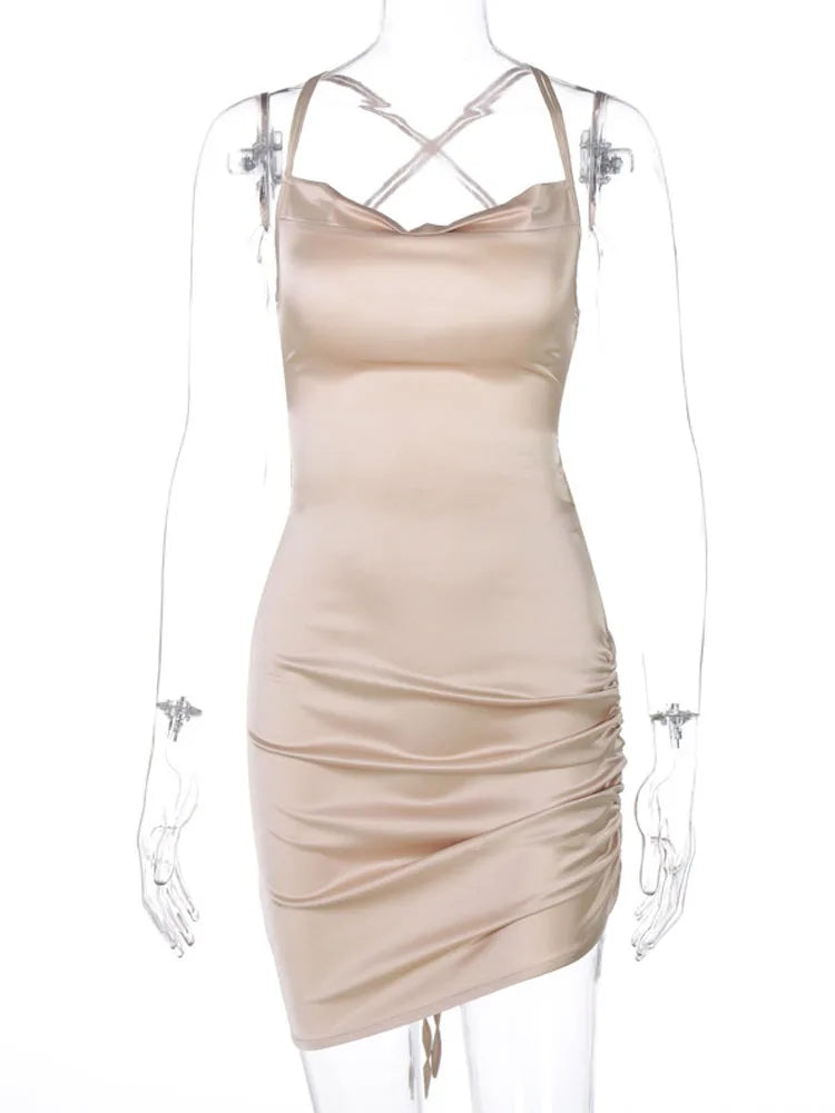Strap Mini Lace Up Cross Backless Bodycon Club Midi Dresses