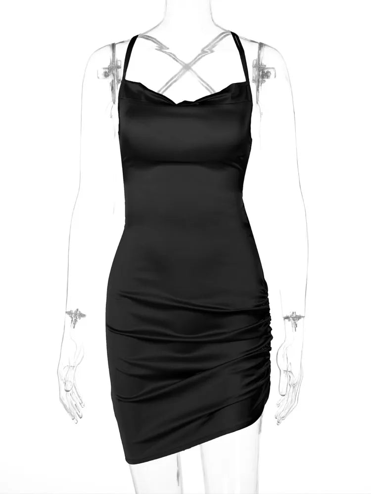 Strap Mini Lace Up Cross Backless Bodycon Club Midi Dresses
