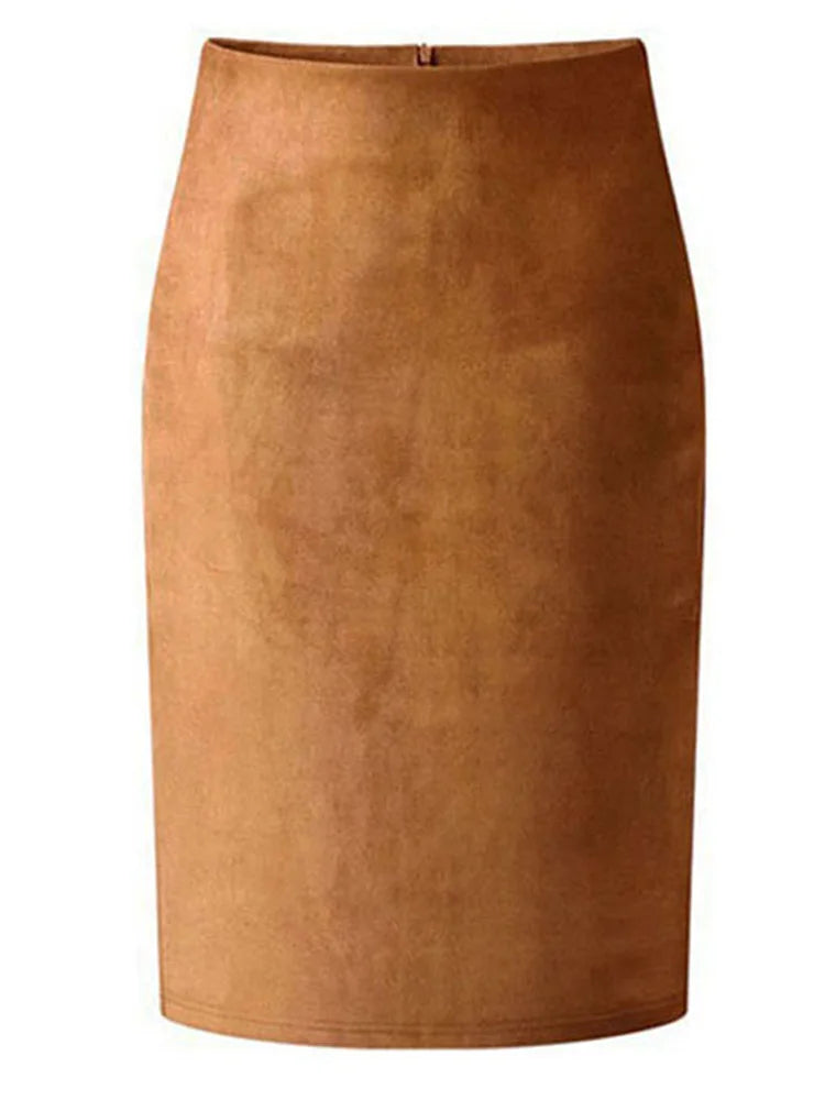 Suede Color Pencil Skirt Female Autumn Winter High Waist Bodycon Split Thick Stretchy Skirts