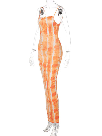 Summer Sleeveless Slim Printed Bodycon Long Female Midi Dresses