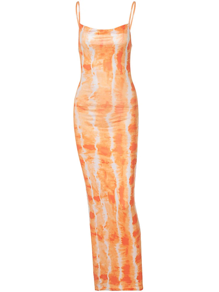 Summer Sleeveless Slim Printed Bodycon Long Female Midi Dresses
