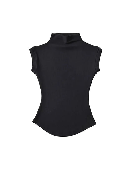 Summer Turtleneck Sleeveless T-shirts Tops Slim Fit Pullovers Causal Tees Shirts Female Basics Tees