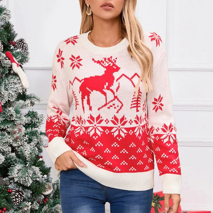 Snowflake Printed Long Sleeve O Neck Jumper Christmas Sweater