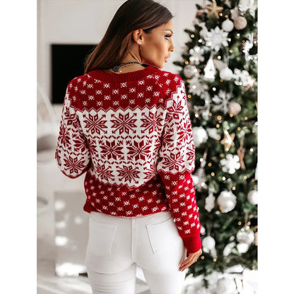 Snowflake Printed Long Sleeve O Neck Jumper Christmas Sweater