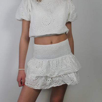 Pointelle Layered Ruffle Skirt