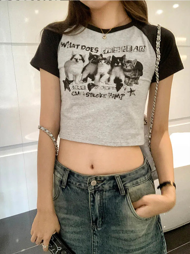 T-shirt Y2k Print Slim Graphic Summer Korean Harajuku Short Sleeve Aesthetic Clothes