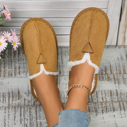 Warm Fur Cotton Slippers Flats Shoe Suede Winter Short Plush Non-slip Snow Boots Mujer Zapatos Mules