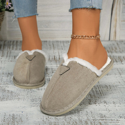 Warm Fur Cotton Slippers Flats Shoe Suede Winter Short Plush Non-slip Snow Boots Mujer Zapatos Mules