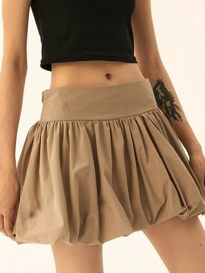 Bubble Ruffle Hem Pleated Skirt