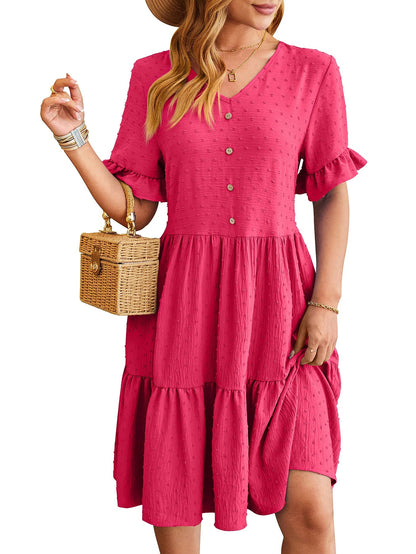 New Jacquard Five-quarter Pleat Polka Loose Midi Dresses