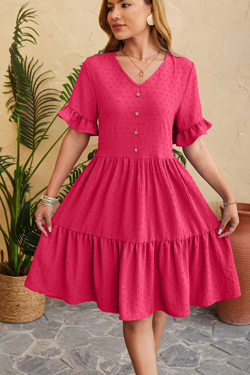 New Jacquard Five-quarter Pleat Polka Loose Midi Dresses