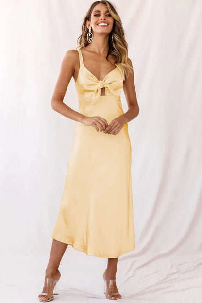 Halter Elastic Imitation Silk Pink Birthday Midi Dresses