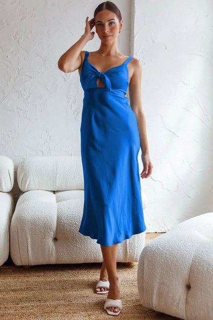 Halter Elastic Imitation Silk Pink Birthday Midi Dresses