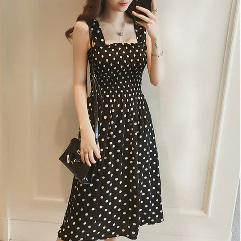 Summer Loose Polka Dot Shoulder Midi Dresses