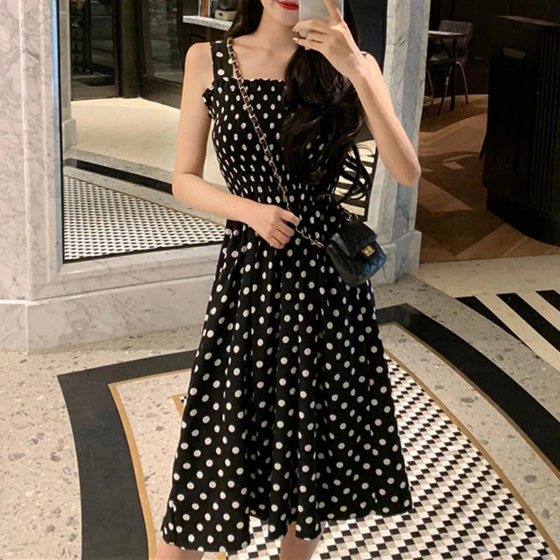 Summer Loose Polka Dot Shoulder Midi Dresses