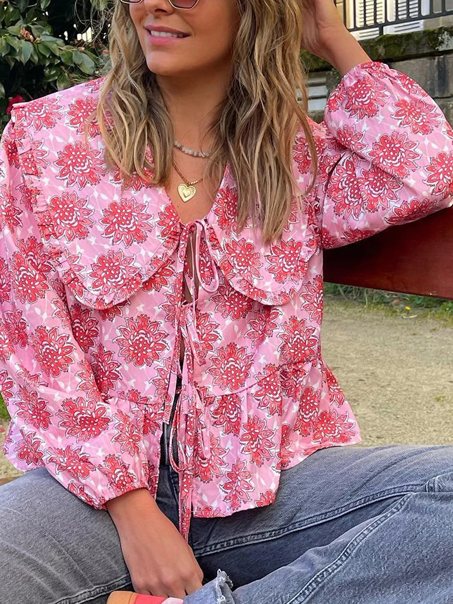 Doll Collar Tie-up Blouse