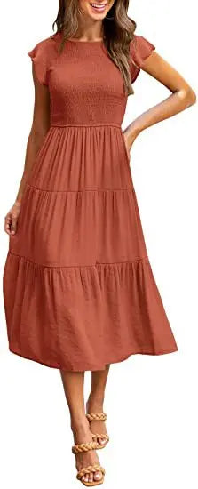 Flying Pleated Layering Swing Trending Loose Midi Dresses