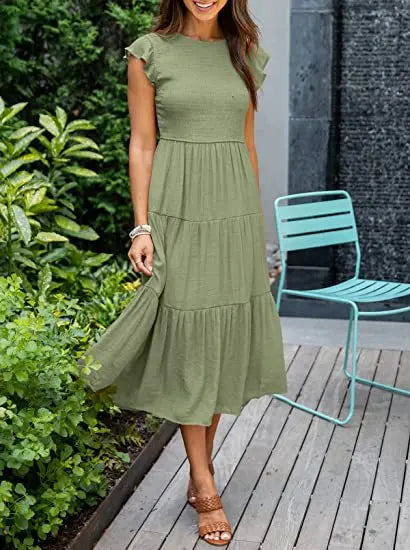 Flying Pleated Layering Swing Trending Loose Midi Dresses