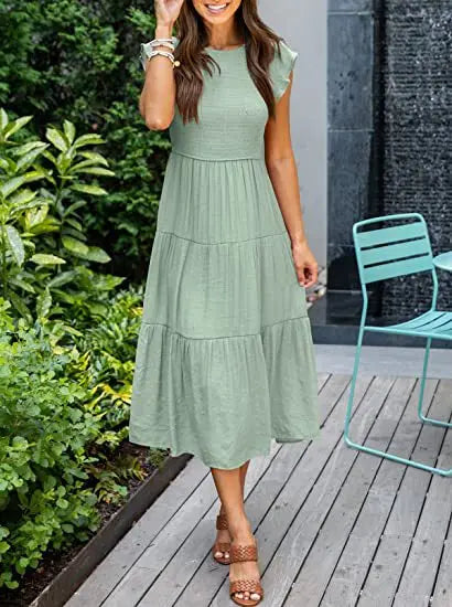 Flying Pleated Layering Swing Trending Loose Midi Dresses