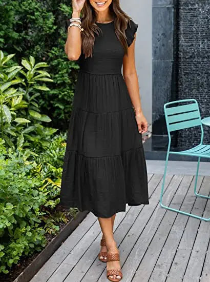 Flying Pleated Layering Swing Trending Loose Midi Dresses