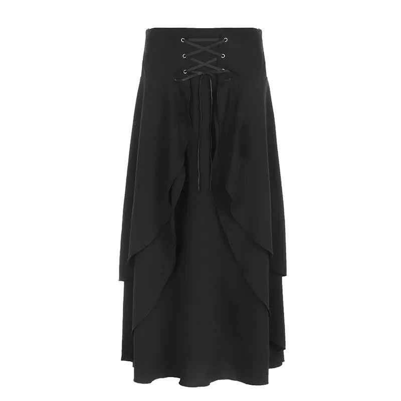 High Waist Layered Ruffle Maxi Cake Party Wedding Guest Y2k Black a Line Skirt