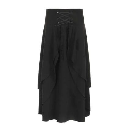 High Waist Layered Ruffle Maxi Cake Party Wedding Guest Y2k Black a Line Skirt