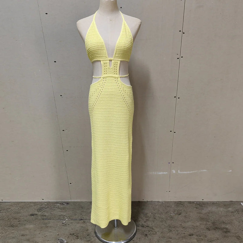 Hip Wrap Pure Hollow Slim Midi Dresses