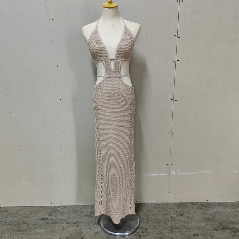 Hip Wrap Pure Hollow Slim Midi Dresses