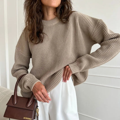 Warm Green Knitted Oversized Thick Loose White Sweater