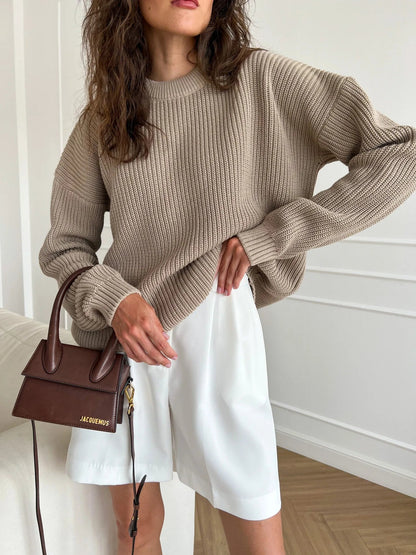 Warm Green Knitted Oversized Thick Loose White Sweater