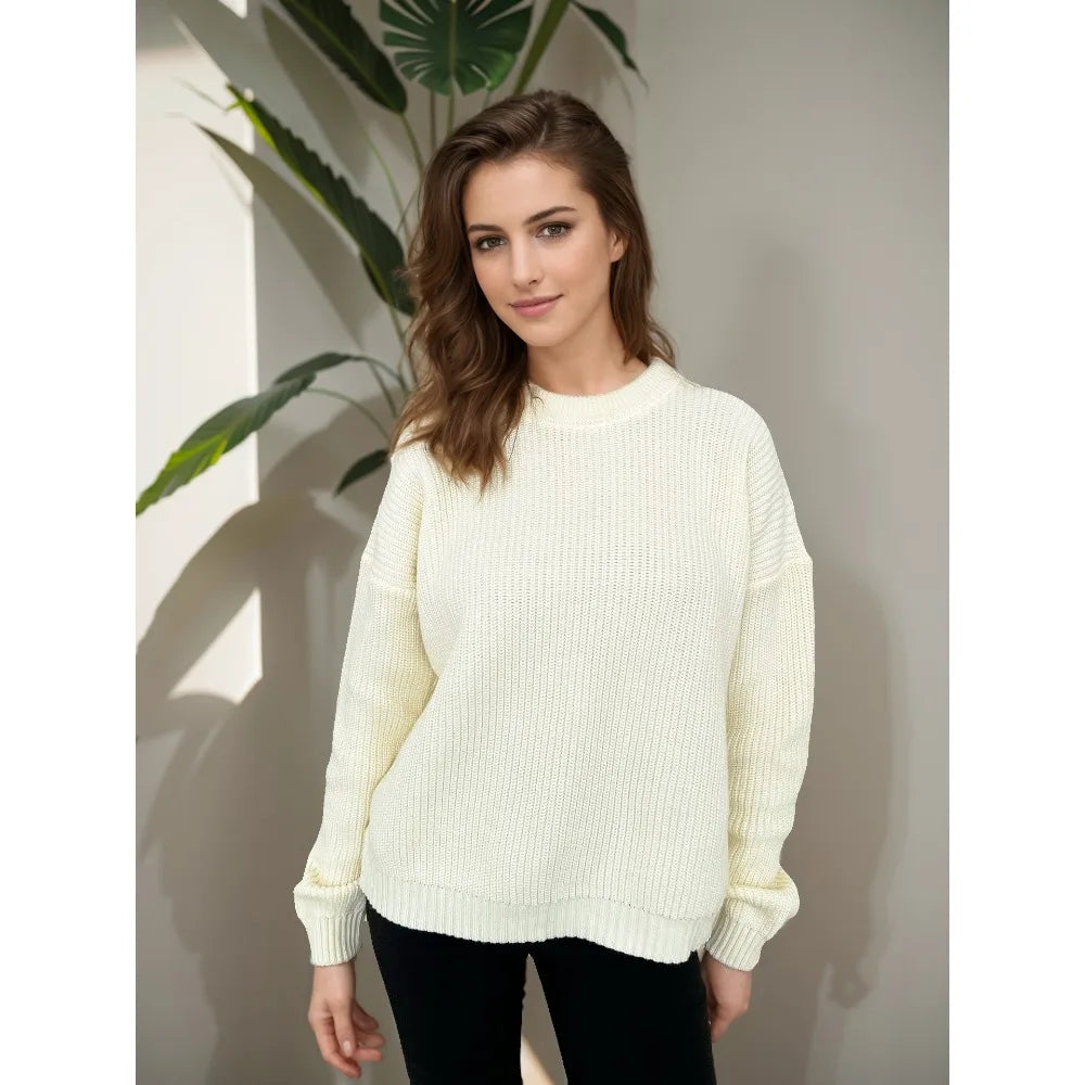 Warm Green Knitted Oversized Thick Loose White Sweater