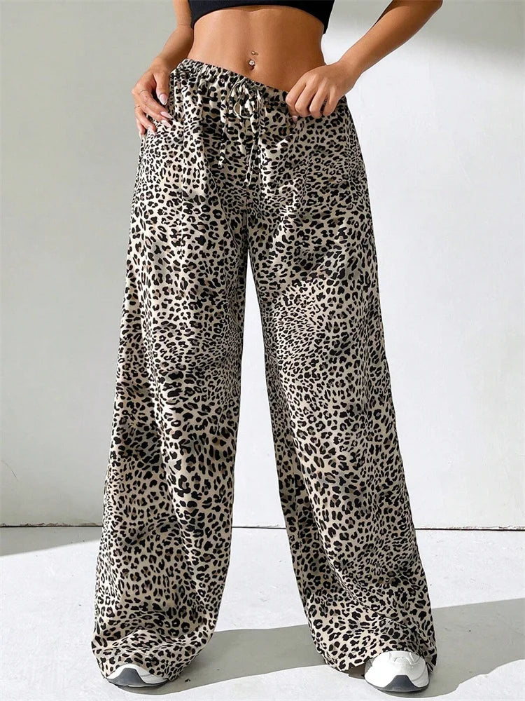 Striped Side Split Tie-up Wide-leg Sweatpant