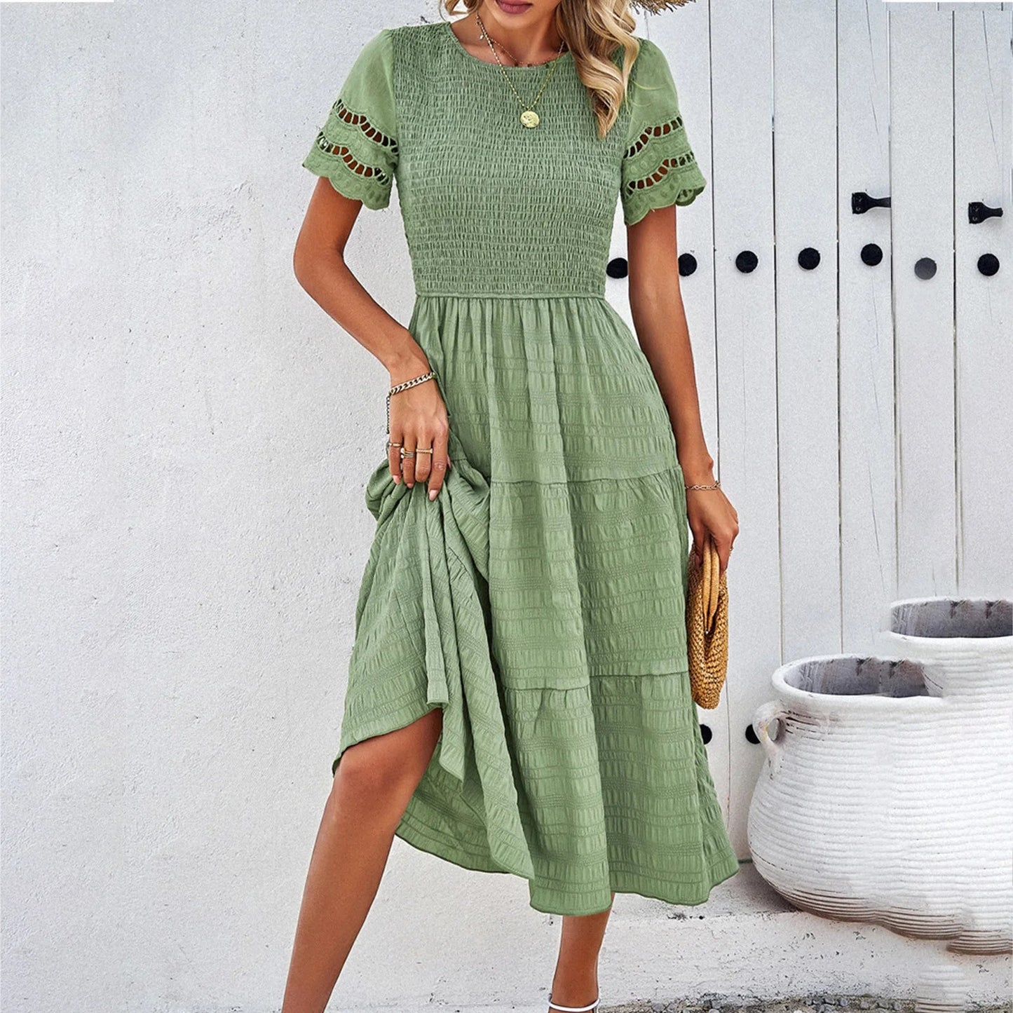 Temperament Play Sheath Hollow Korean Midi Dresses