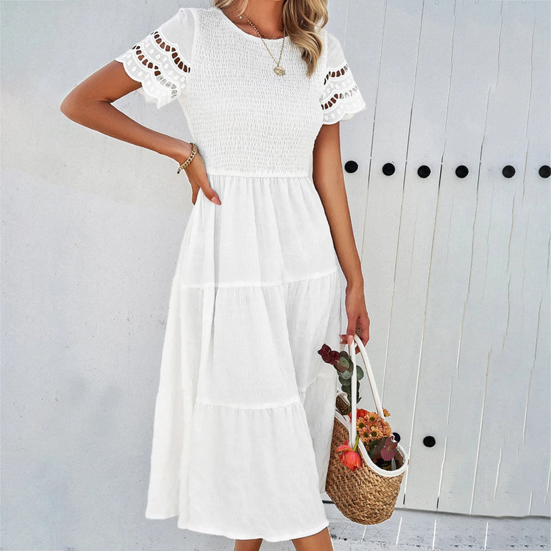 Temperament Play Sheath Hollow Korean Midi Dresses